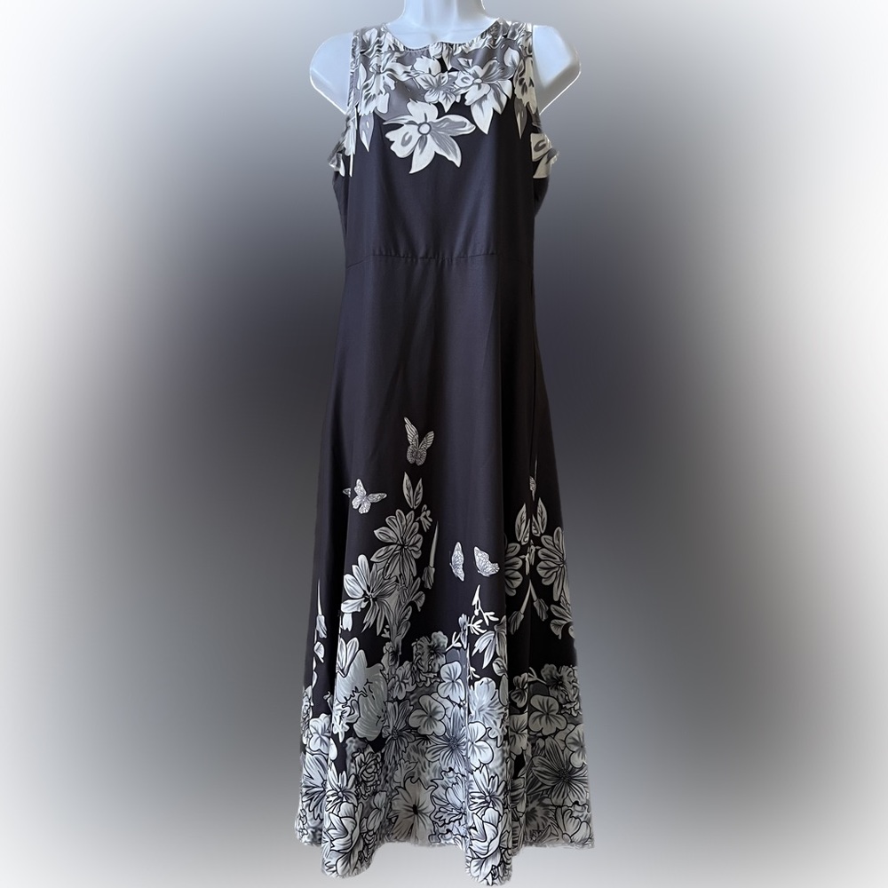 Made with Love ❤️ stunning NWT floral & butterfly mat black long dress M 6